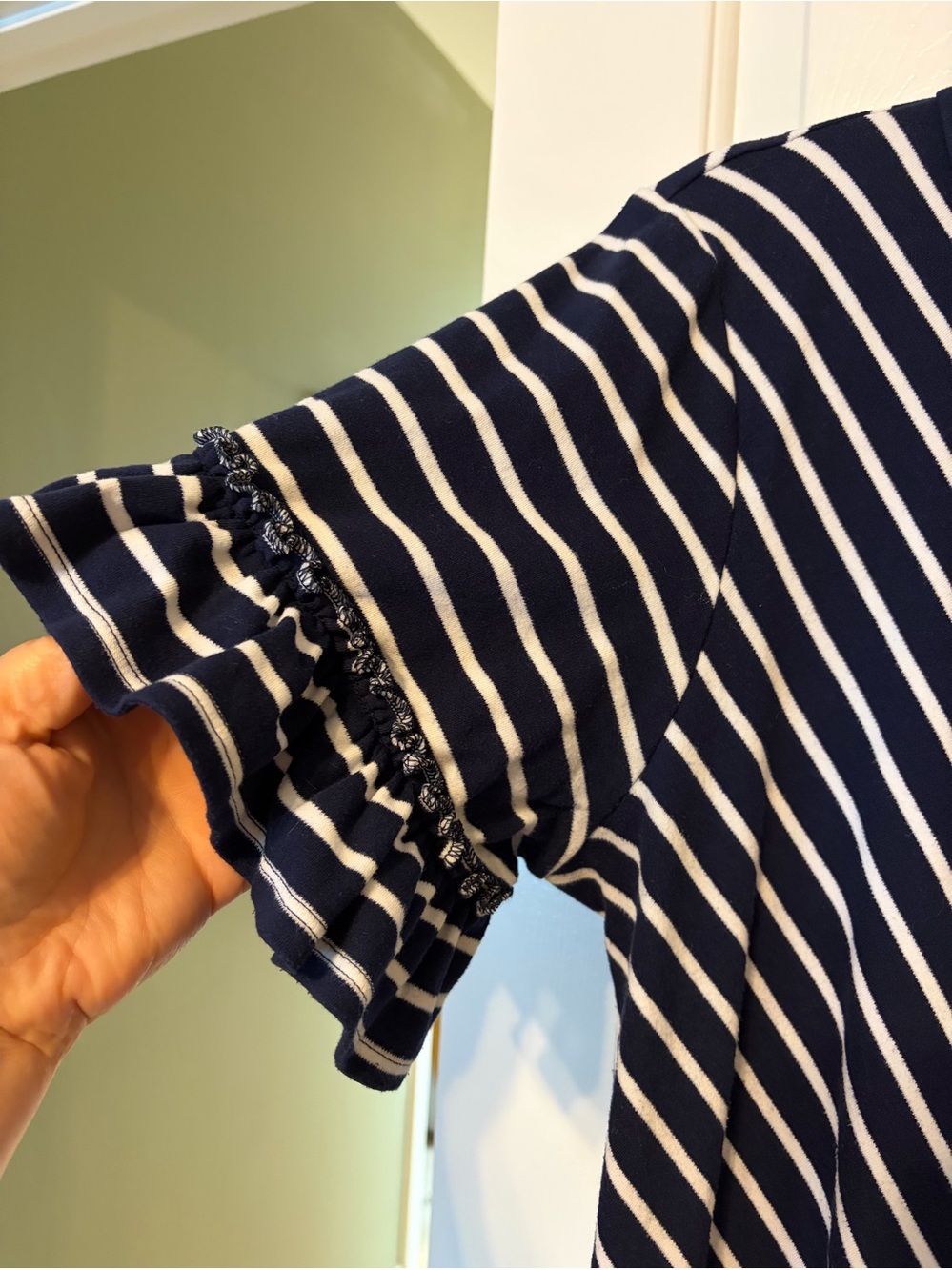 Kim Rogers Navy & White Striped V-Neck Ruffle Sleeve Midi Dress, Size 1X 💙 - Picture 5 of 10